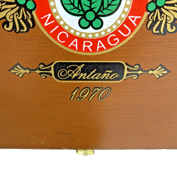 Vintage 1970's Cigar Box Purse Wood Case with Gold Beaded Top Loop Handle FLAW - Picture 3 of 13